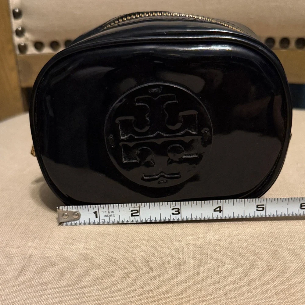 Tory Burch Small Black Patent Leather Cosmetic Bag